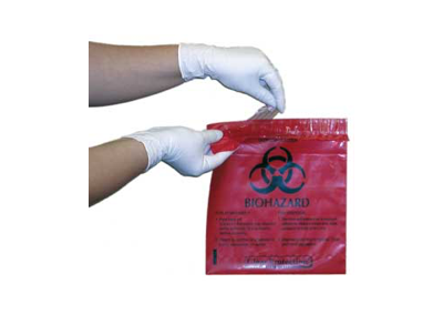 Red Biohazard Stick-On Bags