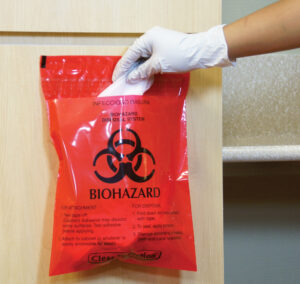 Red Biohazard Stick-On Bags